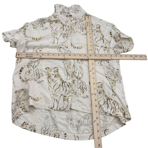 Jane + Delancey sz Medium Tiger Leopard Graphic Button-Up Shirt Short Sleeves - Picture 5 of 5